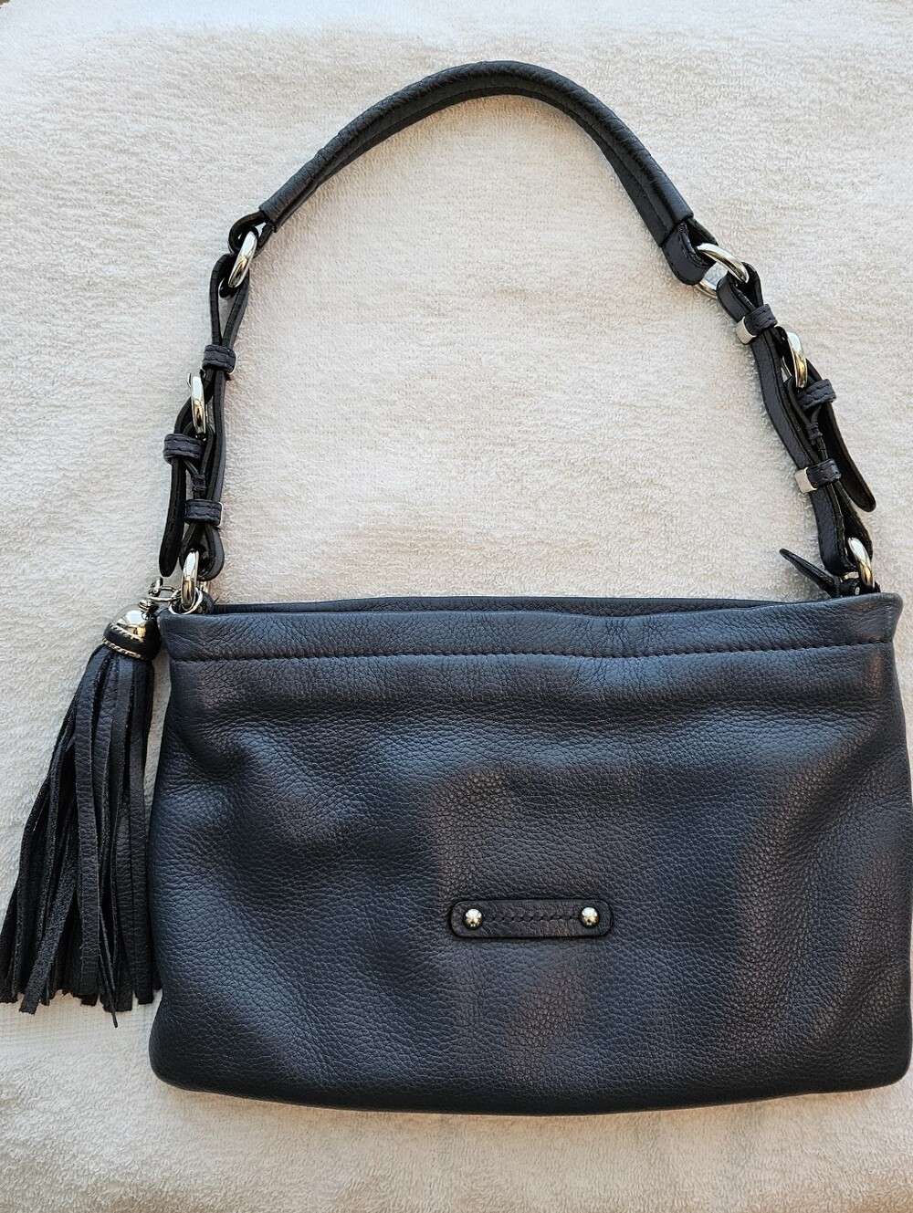Danier Blue Pebble Leather Tassel Shoulder Bag